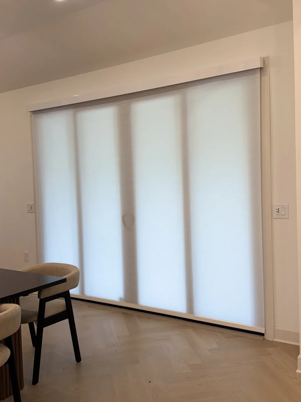 Panel track system covering a wide sliding glass door