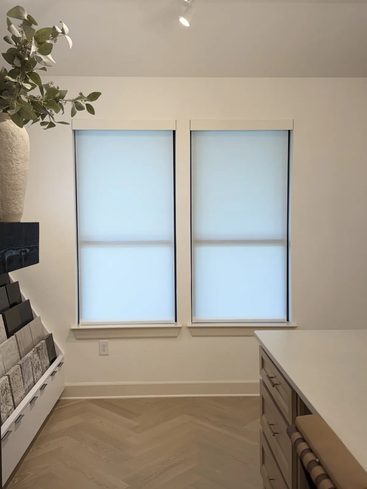 Privacy film on windows in a modern living space
